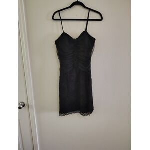 NW‎ Collections Womens Black Ruched Mesh Rosette Mini Cocktail Dress Size 12 LBD